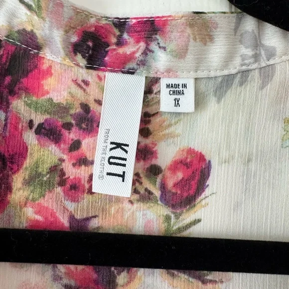 Kut from the Kloth Floral Button Down Shirt - White and Pink - Picture 3 of 5